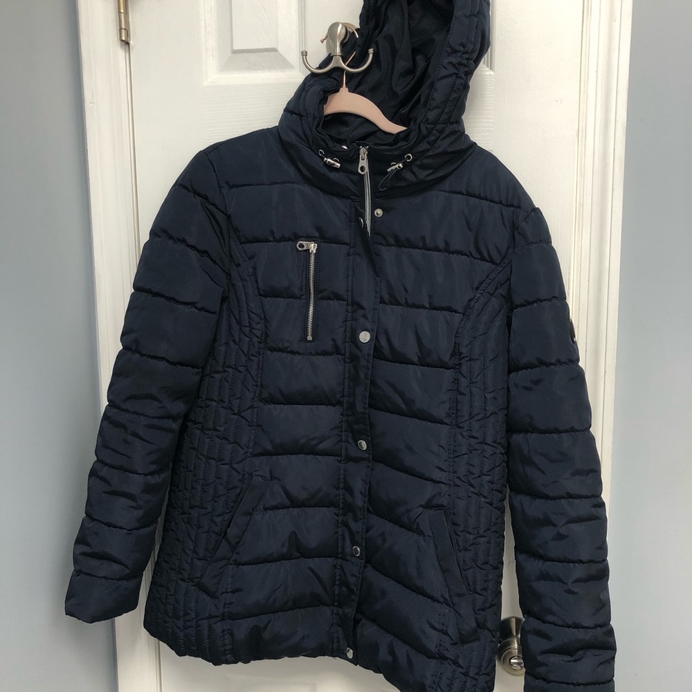 Nautica Women's Hooded Quilted Puffer Jacket Navy XL winter Warm